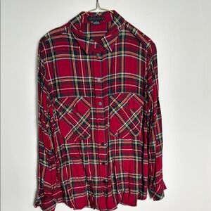 Sanctuary Red Plaid Button-Up Shirt Size Small